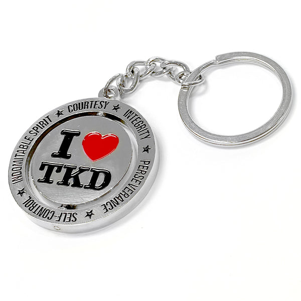 アクセサリー tkd I Love TKD Round Metallic Keychain w/ 5 Tenets of Taekwondo – All