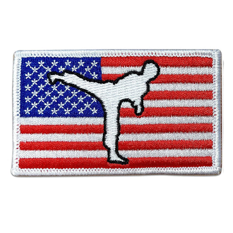 AAMA Taekwondo Kick USA Embroidered Flag Iron On Patch