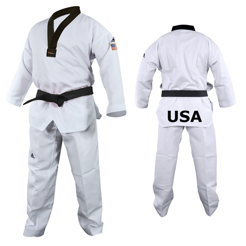 adi-Start II Taekwondo Uniform with USA on Hip and USA Flag Patch on Arm