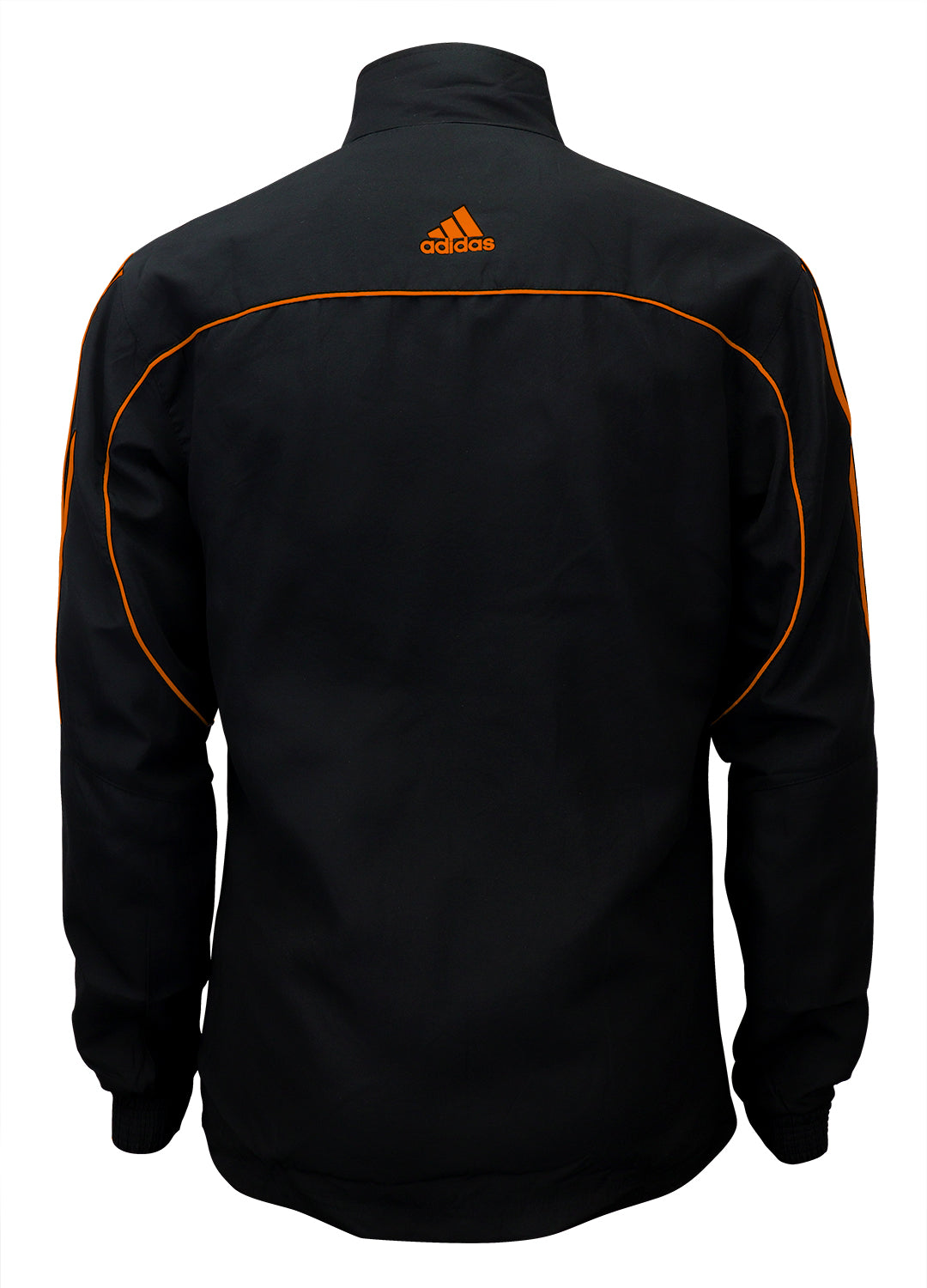 adidas Black with Neon Orange Stripes Windbreaker Style Team Jacket Back View