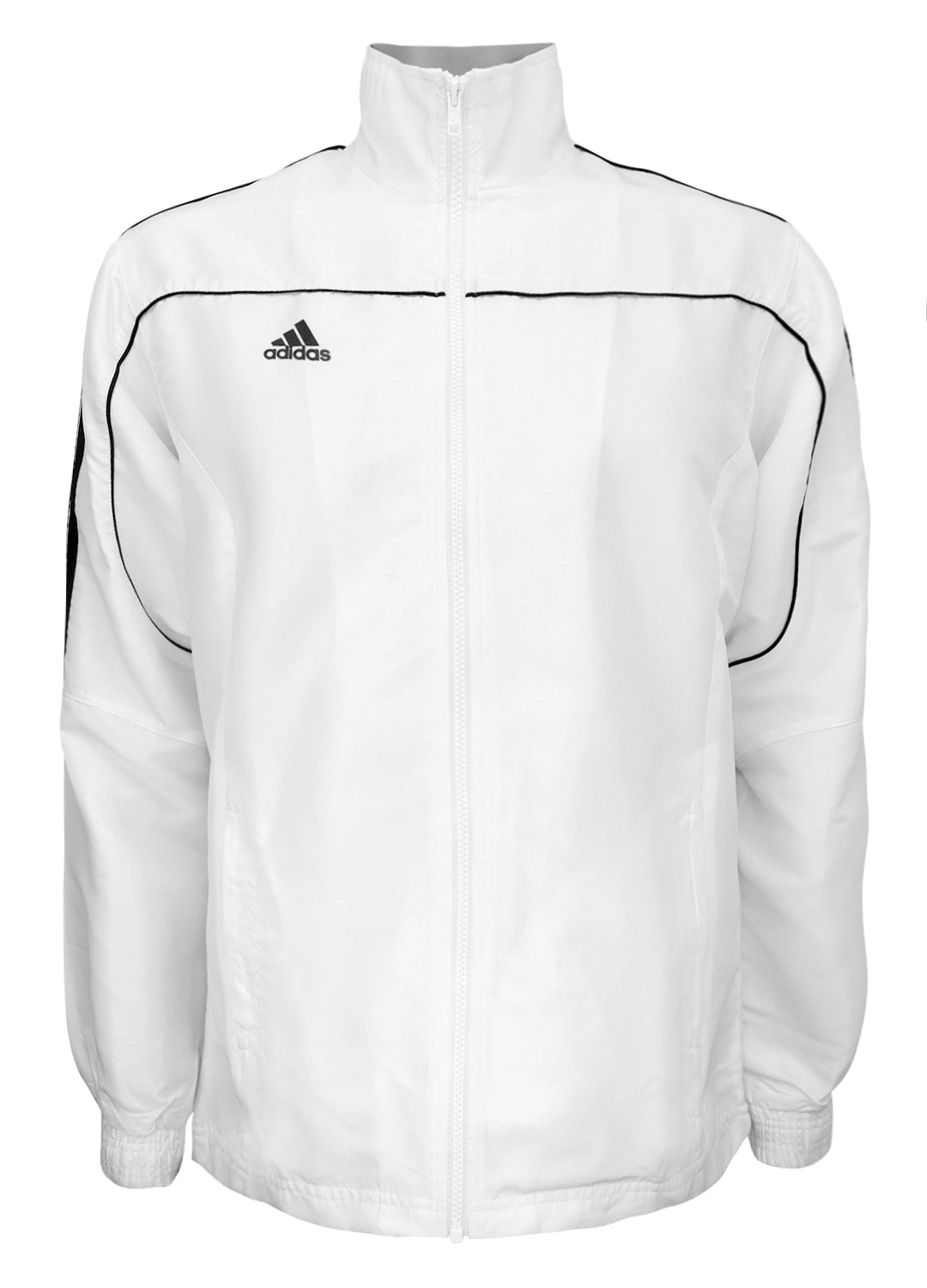 adidas White with Black Stripes Windbreaker Style Team Jacket Front View